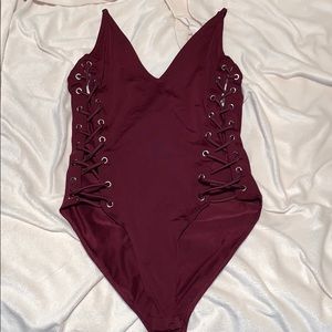 Lace up maroon bodysuit